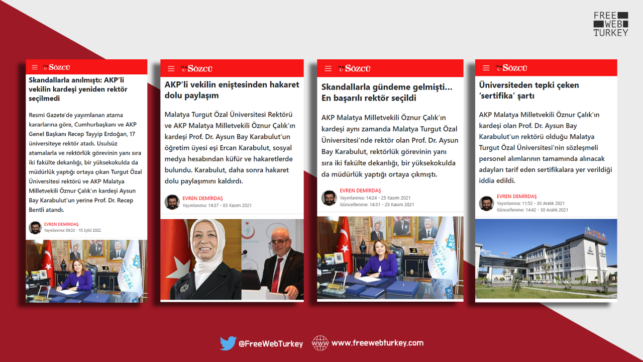 malatya turgut ozal universitesi eski rektoru hakkindaki haberlere erisimi engelletti